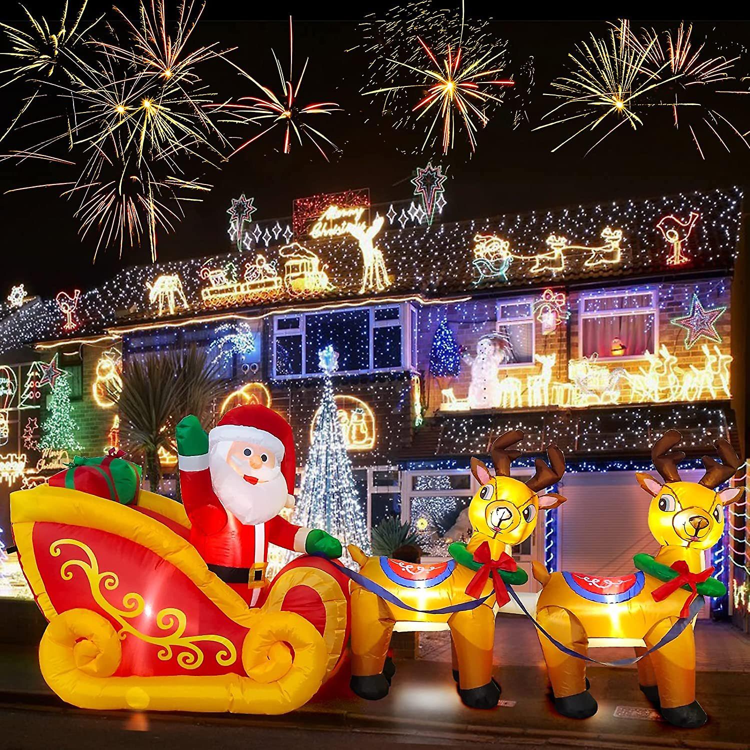 8 Feet Long Christmas Inflatables With Led Light Christmas Inflatable Santa Claus On Sleigh Blow Up Christmas Outdoor Indoor Decoration For Home Famil