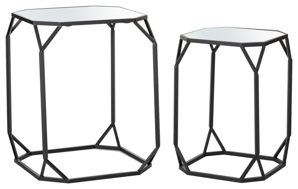 Metal WithGlass Accent Table  Set of 2   Transitional   Coffee Table Sets   by Glitzhome  Houzz