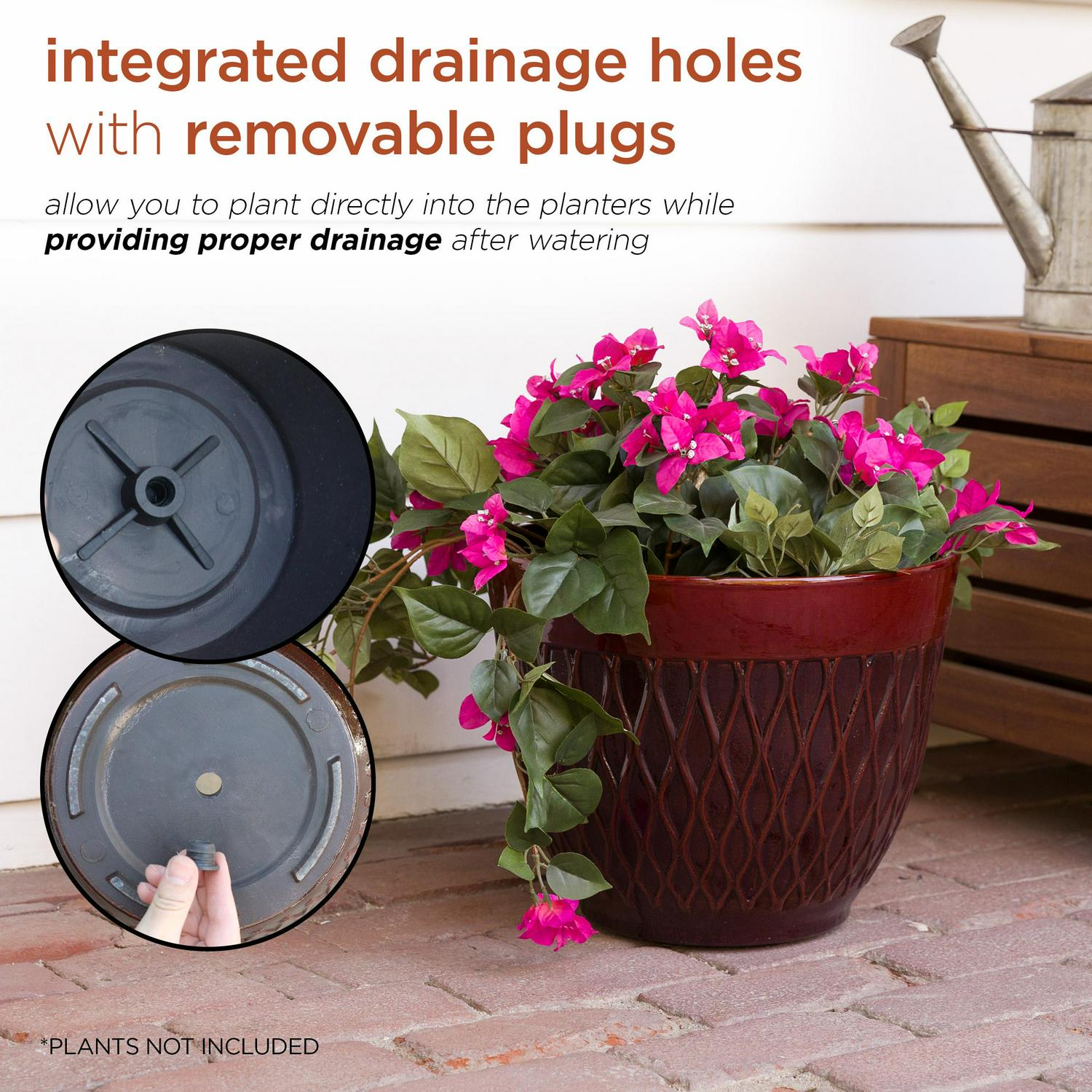 Alpine Corporation 15  x 12  StoneLook Planters with Drainage Holes Red Set of 2  Crowdfused