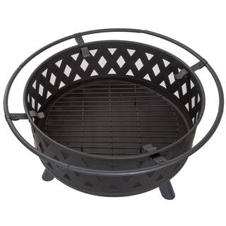 Pure Garden 32 in. Round Steel Crossweave Firepit with Cover M150017