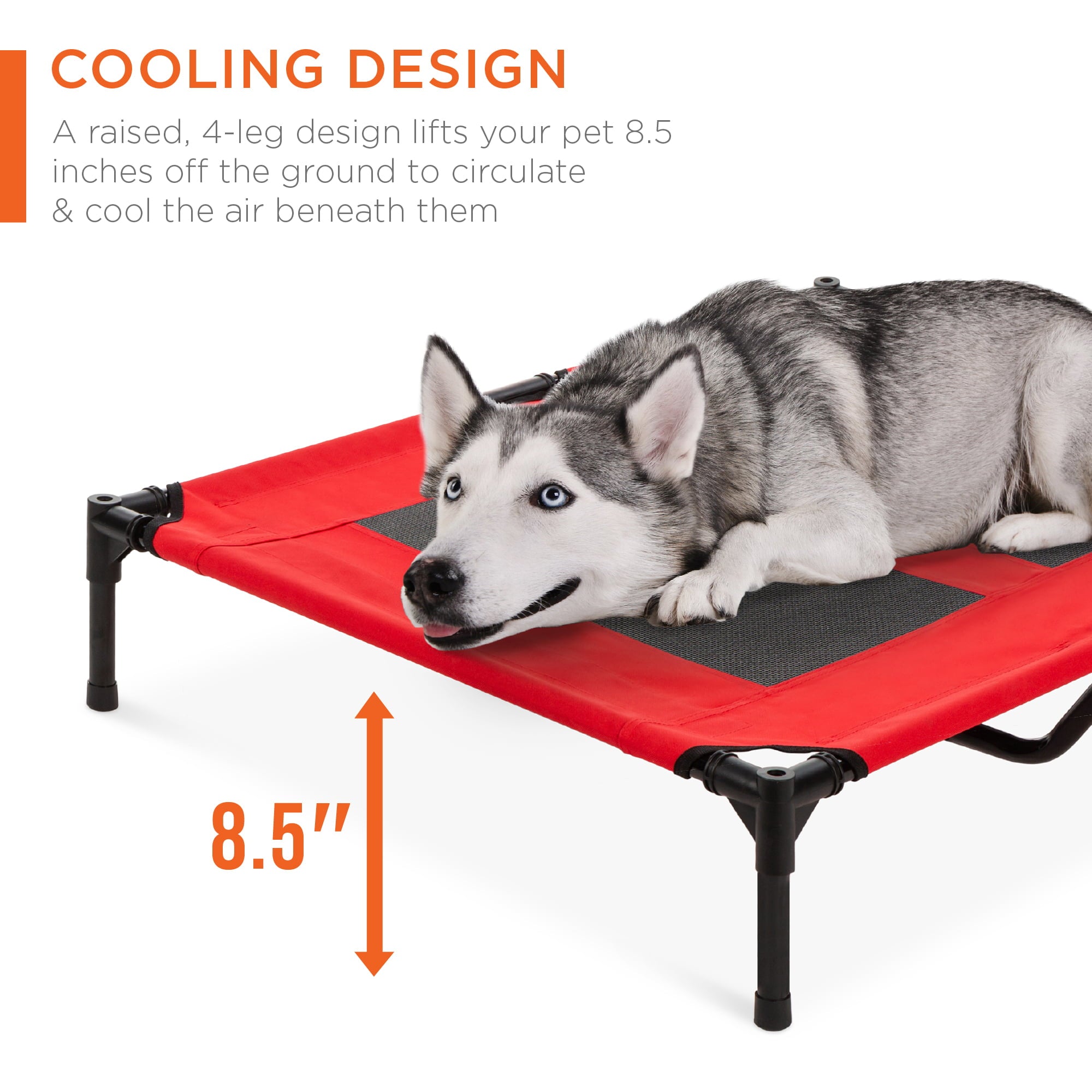 Best Choice Products 36in Outdoor Raised Mesh Cot Cooling Dog Pet Bed w/ Removable Canopy, Travel Bag - Red