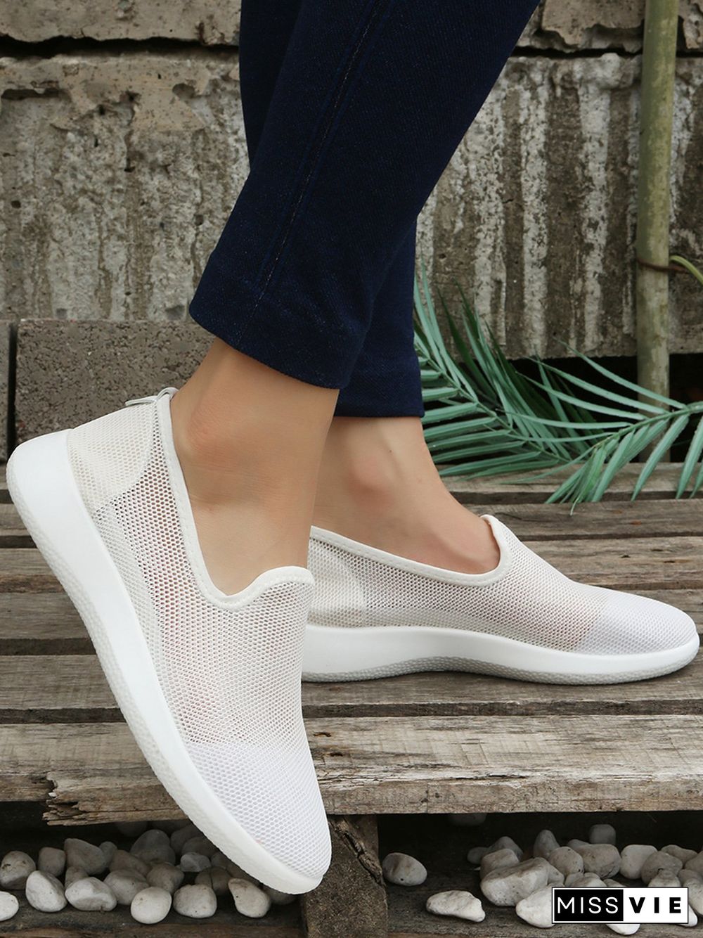 Women Plain Sports All Season Breathable Daily Slip On Flat Heel Mesh Fabric EVA Sneakers