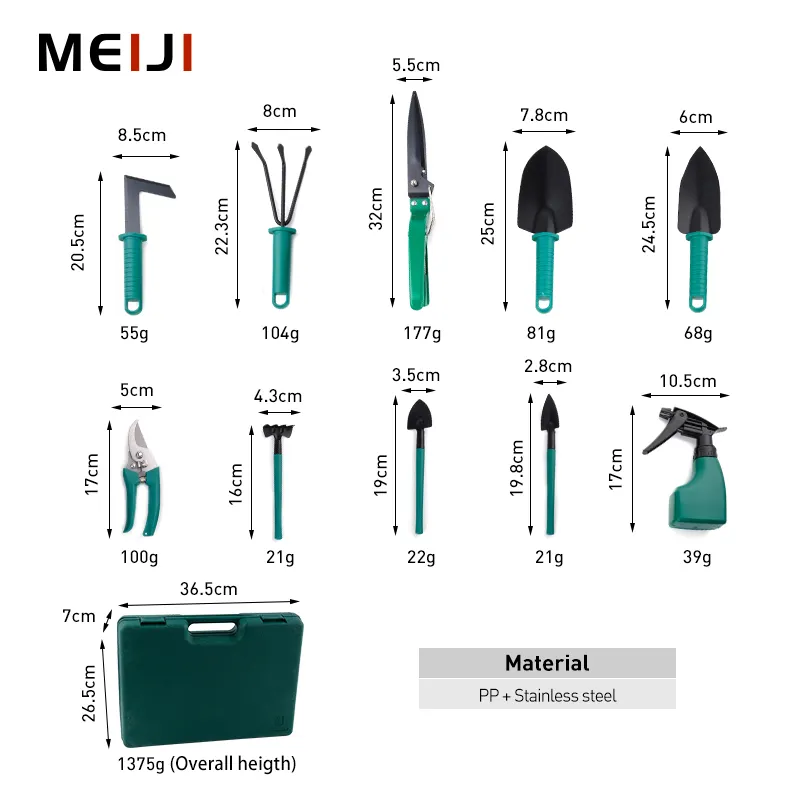 MEIJI New Arrivals Supplier 10 Pcs Buckle Design Potted Gardening Tool Set Stainless Steel Garden Hand Tools