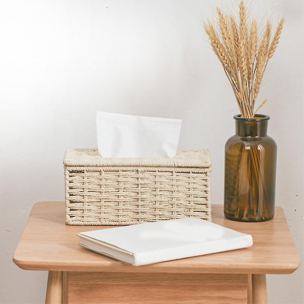 Rattan Tissue Box， Vintage Napkin Holder， Case Clutter Storage Container Cover， Living Room Desk De