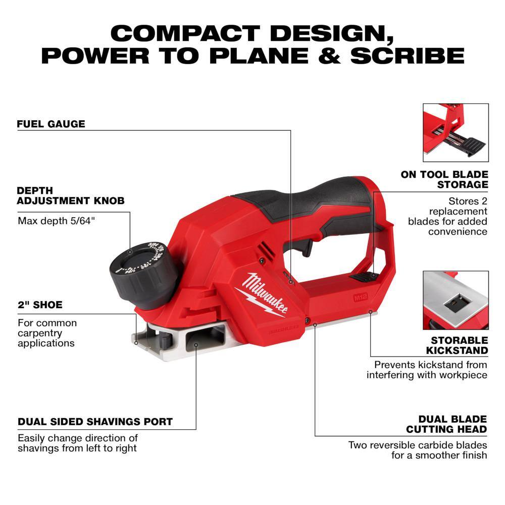 MW M1 2 12V Lithium-Ion Brushless Cordless 2 in. Planer with XC 4.0Ah Battery and Charger 2524-20-48-59-2440