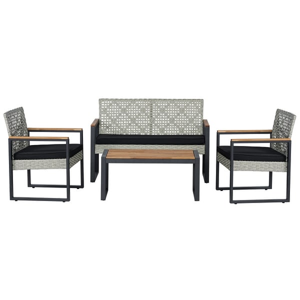 Thom 4Piece Modern Coastal Faux Wicker Conversation Outdoor Patio Set，by JONATHAN Y