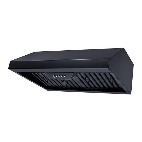 Winflo 30 in. 298 CFM Ductecd Under Cabinet Range Hood in Black with Baffle Filters， LED lights and 3 Speed Push Buttons