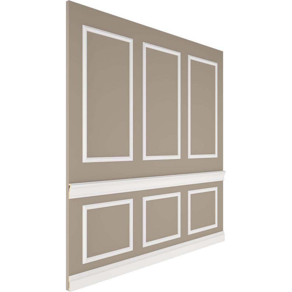 Ekena Millwork 94 12 in. (Adjustable 96 in. to 120 in.) 63 sq. ft. Polyurethane Ashford Square Panel Stacked Wall Wainscot Kit Primed WPKUST052P096