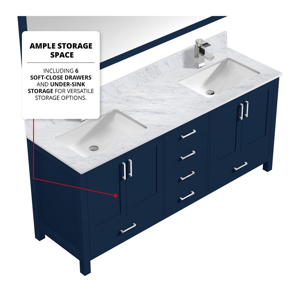 Jacques 80 in. W x 22 in. D Navy Blue Double Bath Vanity and Carrara Marble Top