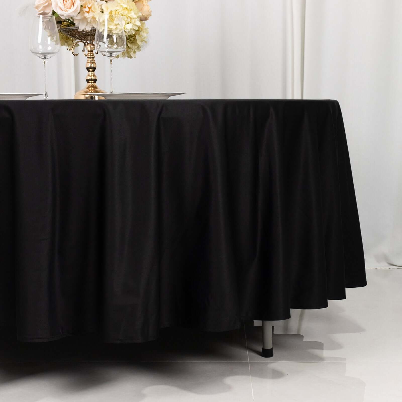 Black Premium Scuba Round Tablecloth, Wrinkle Free Seamless Polyester Tablecloth - 108