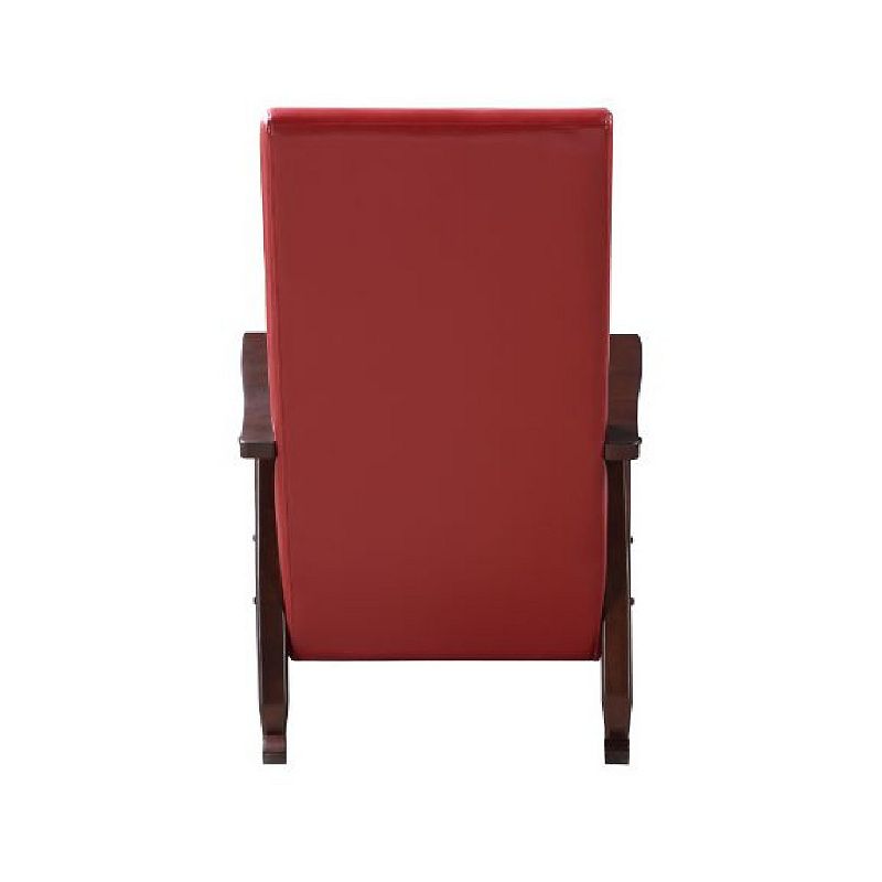 Rocking Chair with Leatherette Seating and Wooden Frame， Red