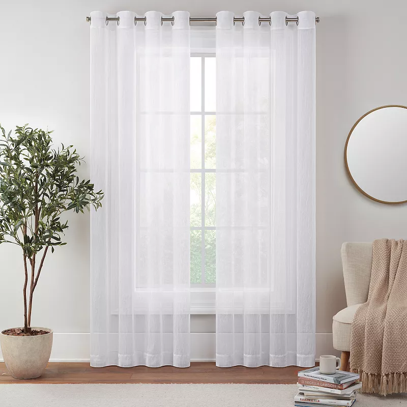 eclipse Emina Crushed Sheer Voile Grommet Window Curtain Panel