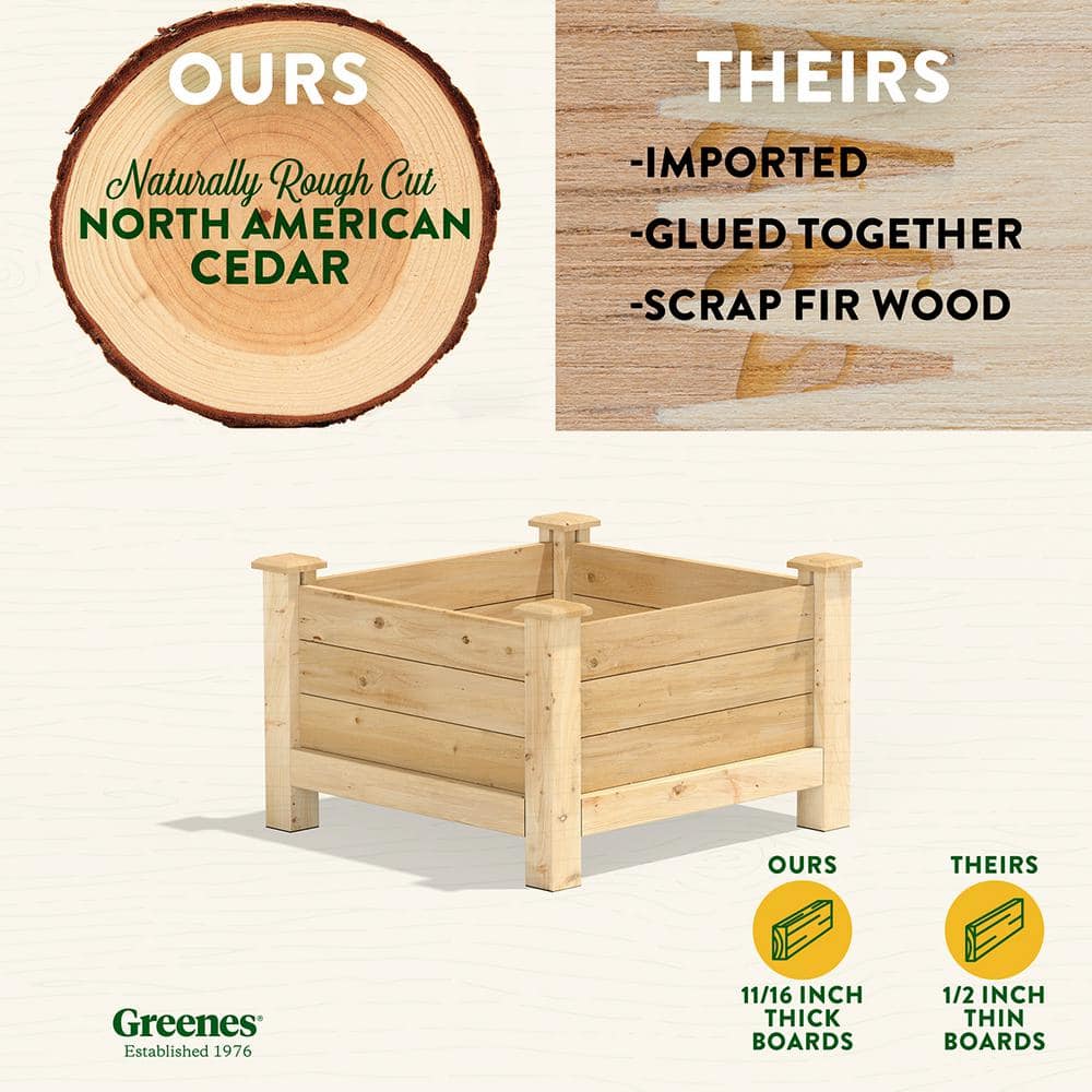 Greenes Fence 24 in. L x 24 in. W x 17 in. H Original Cedar Elevated Planter RCEV242417