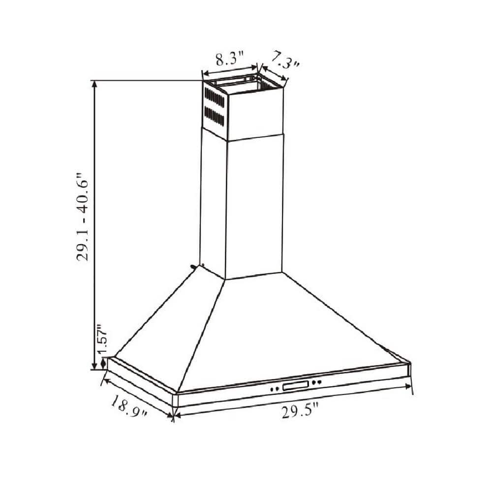 Winflo 30 in 475 CFM Convertible Wall Mount Range Hood in Stainless Steel with Mesh Filters and Touch Sensor Control