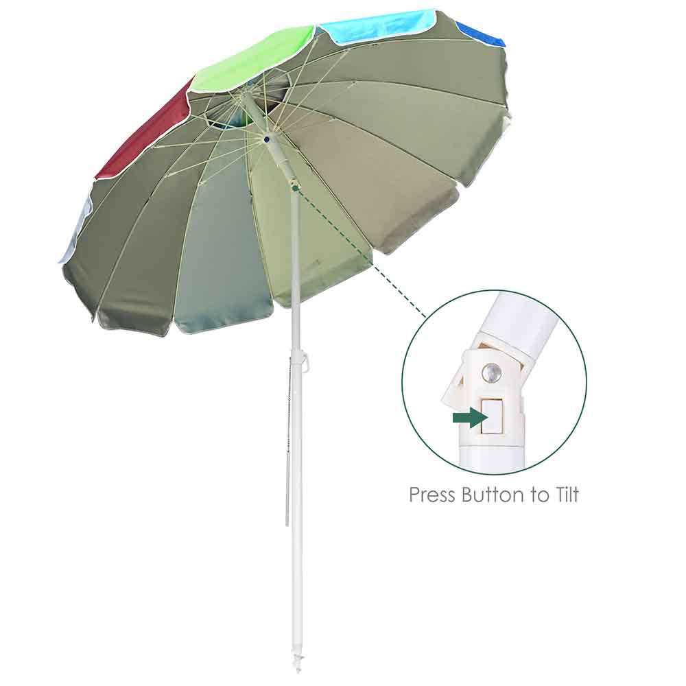 Yescom Rainbow Beach Umbrella Tilt 6 ft 12-rib w/ Anchor