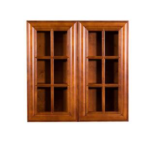 LIFEART CABINETRY Cambridge Assembled 24x36x12 in. Wall Mullion Door Cabinet with 2 Doors 2 Shelves in Chestnut AC-WMD2436