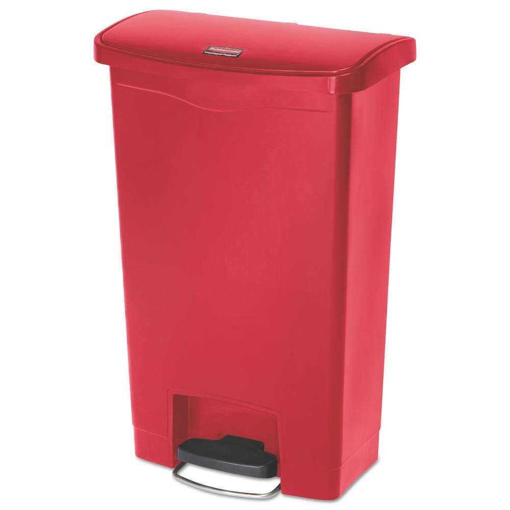 Rubbermaid Commercial Products Slim Jim 13 Gal. Red Resin Front Step Trash Can RCP1883566