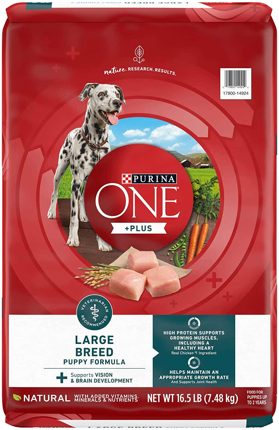 Purina ONE Natural， High Protein， Large Breed Dry Puppy Food， +Plus Large Breed Formula - 16.5 lb. Bag