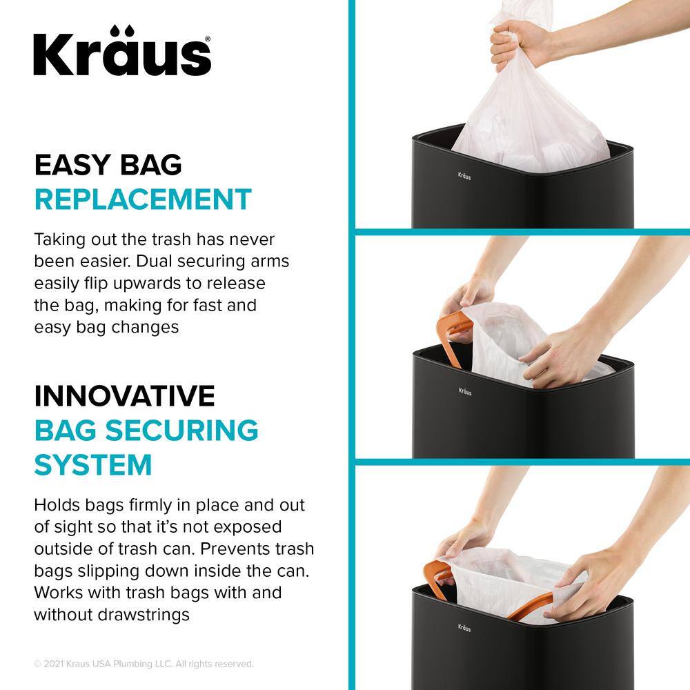 KRAUS Garbage Pro Rectangular 13 Gal. Touchless Motion Sensor Trash Can in Matte Black with Soft Shut Lid KTCS-10MB