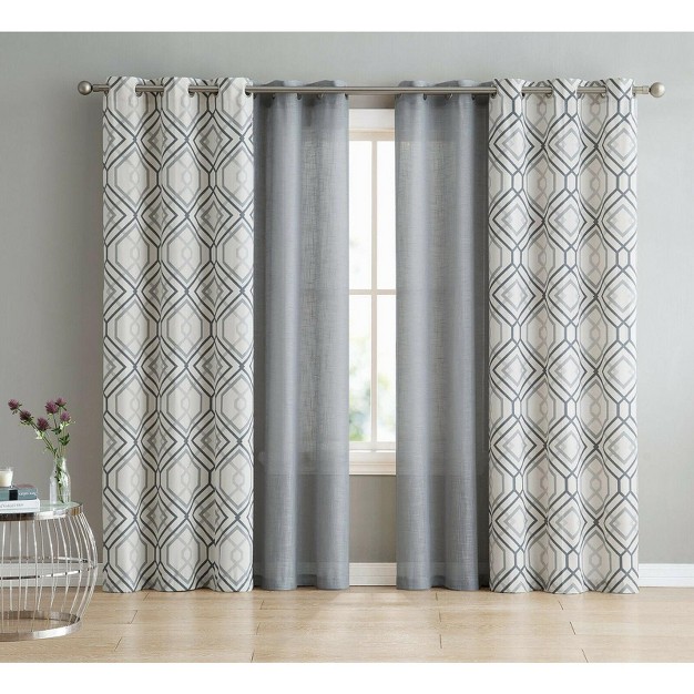 Kate Aurora Coordinating 4 Piece Geometric amp Solid Grommet Top Window Curtain Set