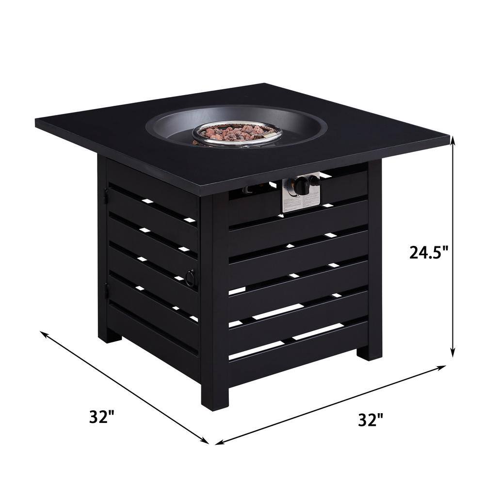 CASAINC Metal Square 40000 BTU Auto-Ignition Propane Gas Fire Pit Table in Black WFEHFP-08-A