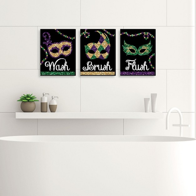 Big Dot Of Happiness Mardi Gras Masquerade Kids Bathroom Rules Wall Art 7 5 X 10 Inches Set Of 3 Signs Wash Brush Flush