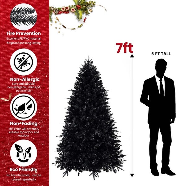 7.5ft PreLit Black Full Halloween Xmas Artificial Christmas Tree