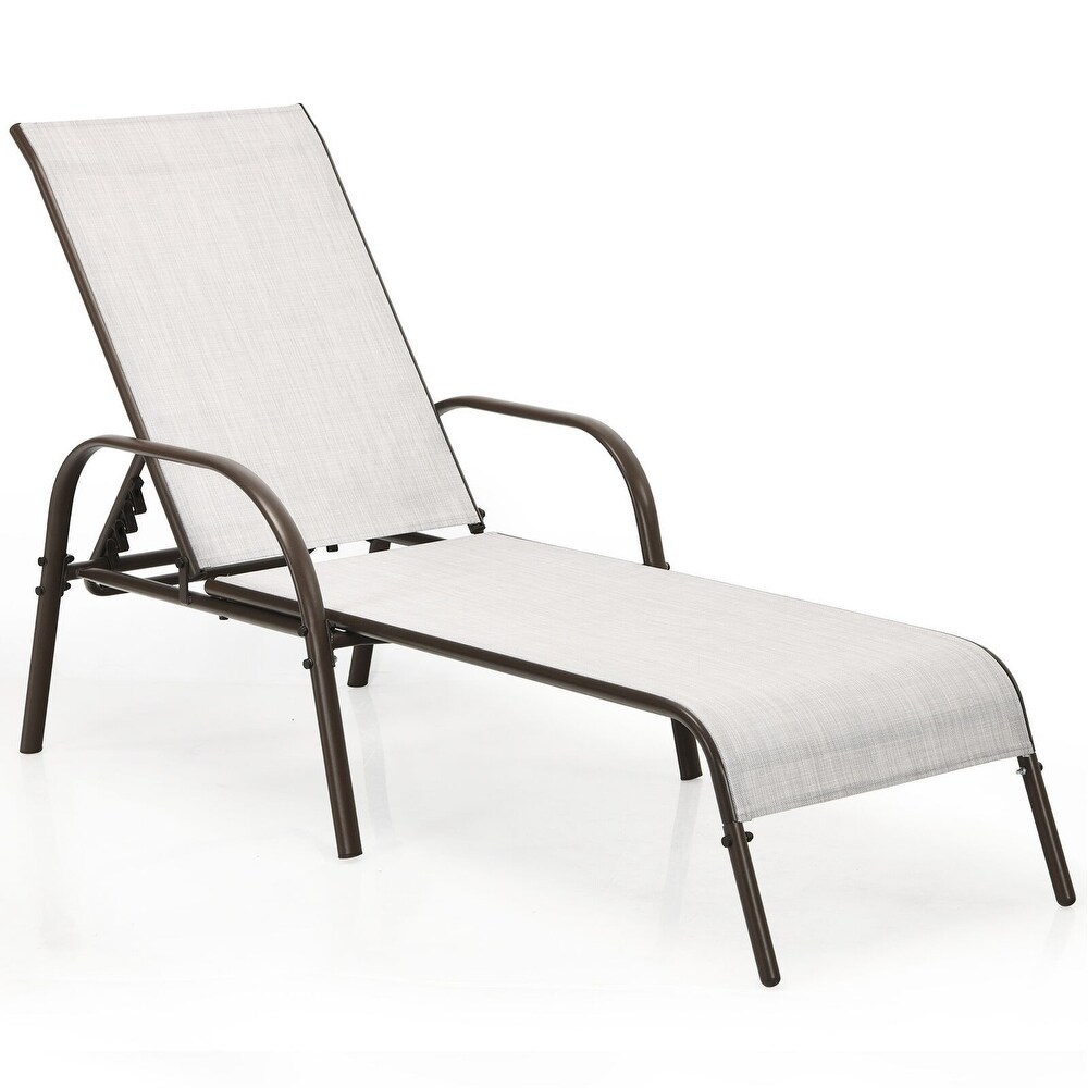 Adjustable Patio Chaise Outdoor Folding Lounge Chair with Adjustable Backrest Gray   75.5\