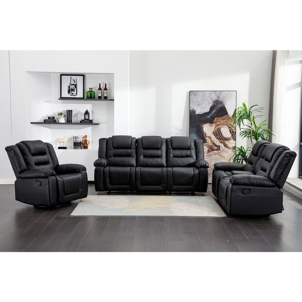 3 Pieces Recliner Sofa Sets in PU Leather for Living Room，Black - 3 Pieces Recliner Sofa Sets