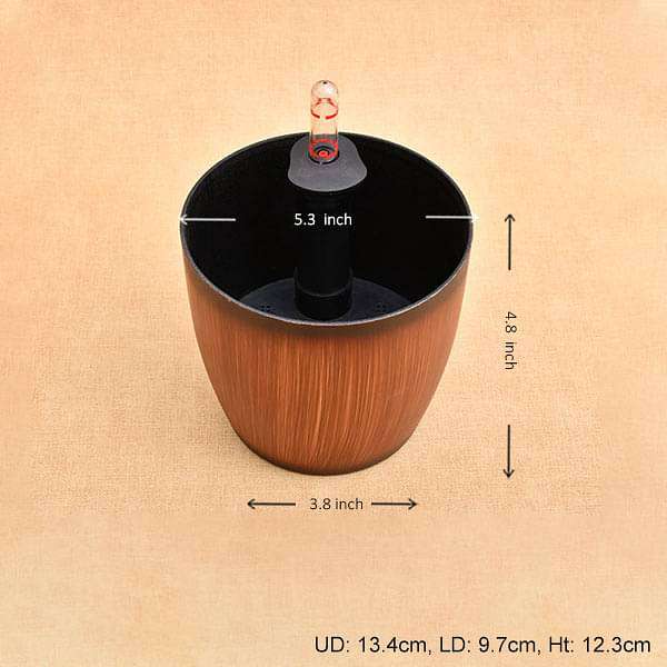 5.3 inch (13 cm) Ronda No. 1412 Wooden Finish Self Watering Round Plastic Planter (Brown) (set of 3)