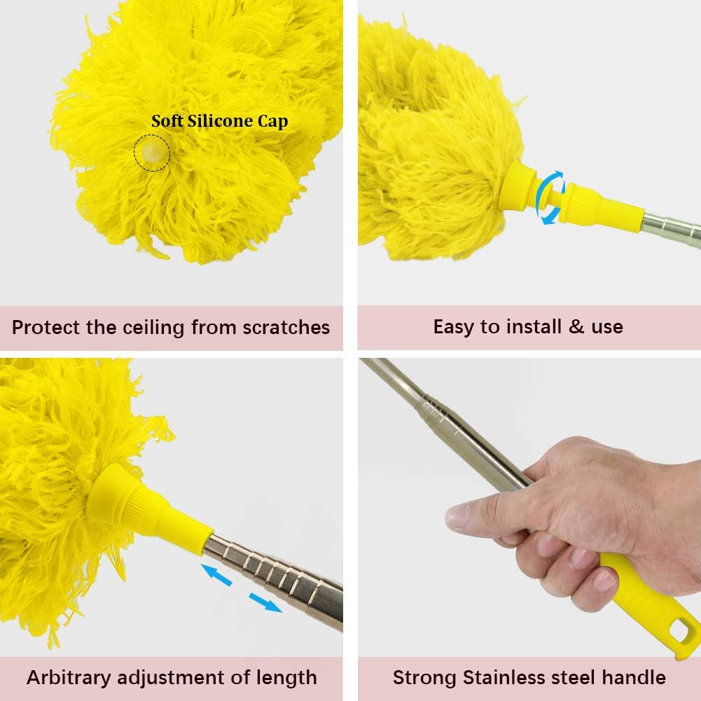 DELUX Microfiber Extendable Feather Duster with 100 inches Extra Long Pole, Bendable Head & Long Handle Dusters for Cleaning Ceiling Fan, High Ceiling, Blinds, Furniture & Cars