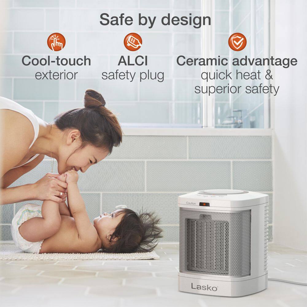 Lasko 1500-Watt 7.65 in. Electric Bathroom Ceramic Space Heater with Fan and ALCI Safety Plug CD08210