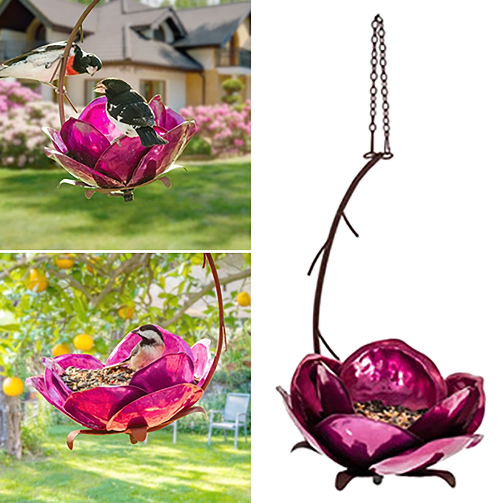 Yiwula Hanging Bird Feeder Metal Bird Feeder Flower Garden Pole Art Decoration