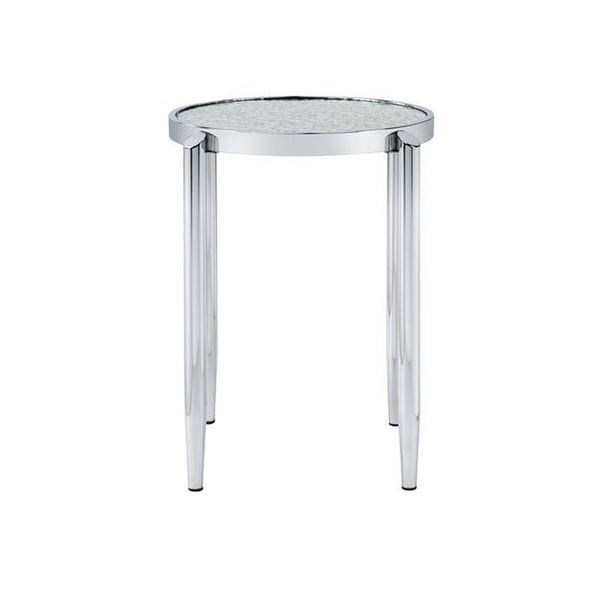 End Table with Tubular Rounded Legs and Frosted Glass Top， Silver