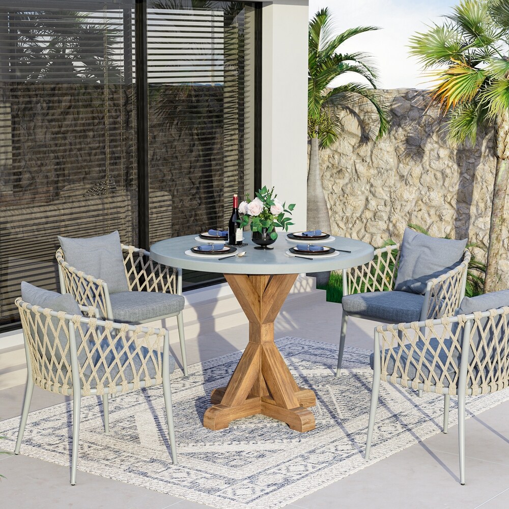 COSIEST Outdoor Round Dining Table with Pedestal Base