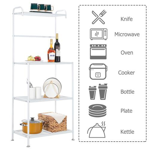 UBesGoo 4-Tier Kitchen Bakers Rack Shelf Microwave Stand Rack White