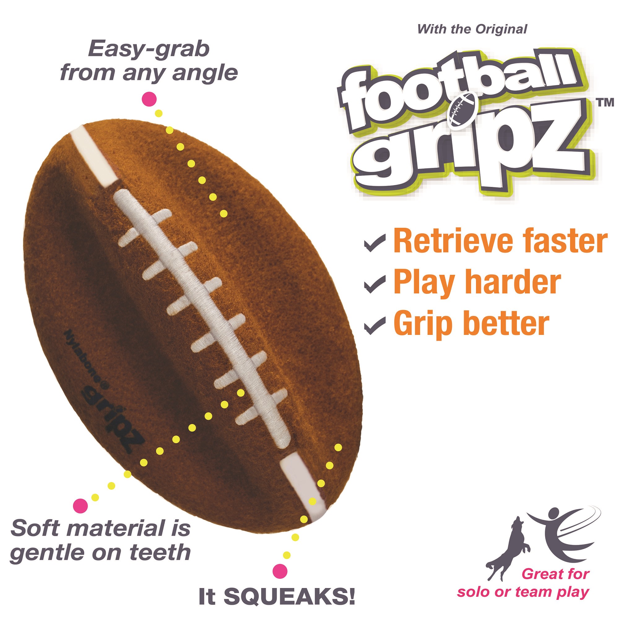 Nylabone Power Play Gripz Football Dog Toy， Medium