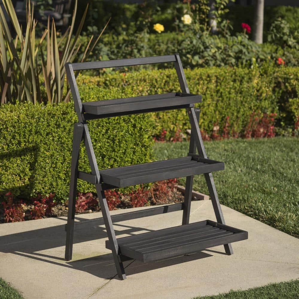 Noble House Cletus Dark Grey Wood Plant Stand 17036