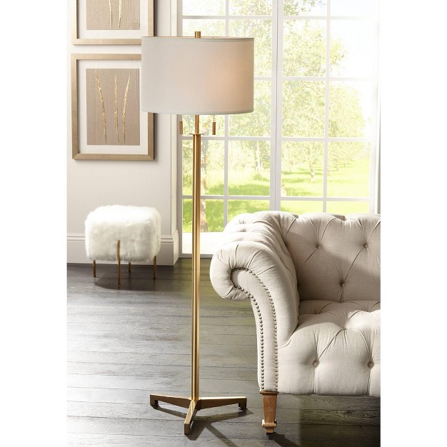 Tall Brass Gold Metal Off White Fabric Drum Shade For Living Room Bedroom Office Home