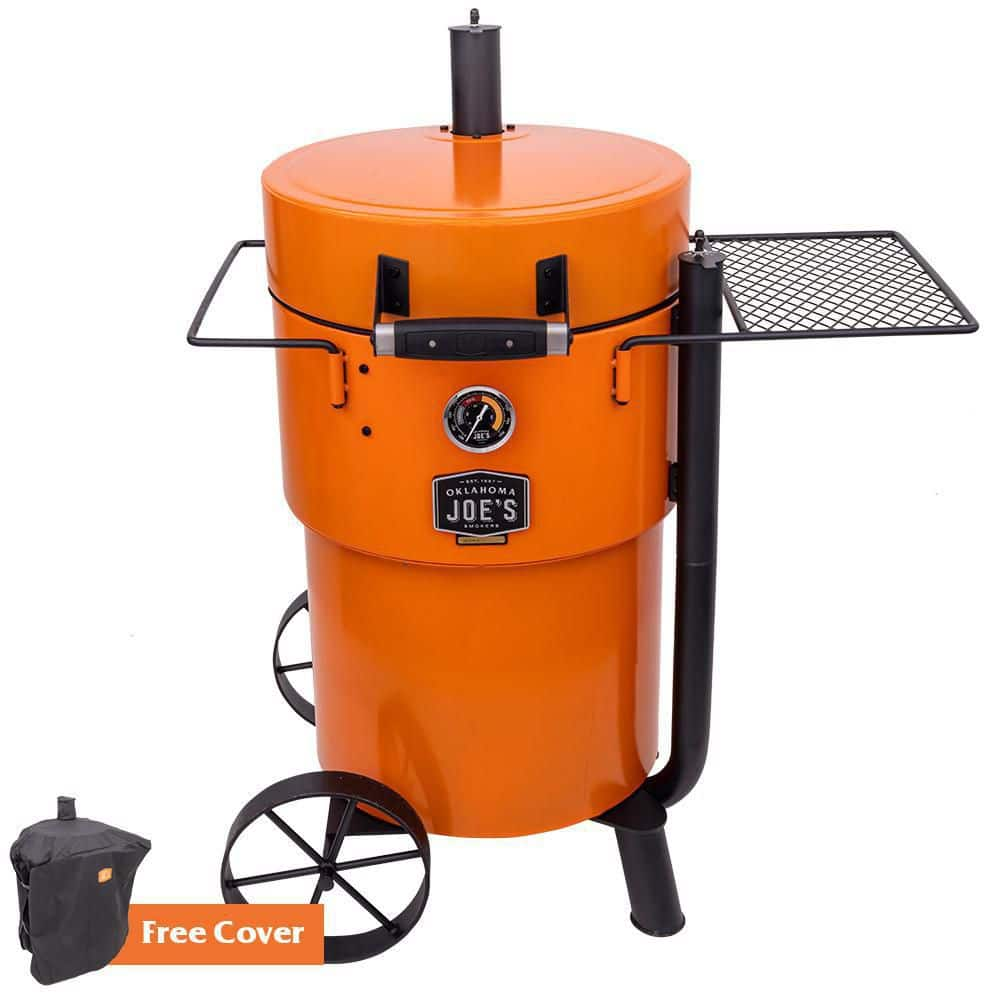 OKLAHOMA JOE'S Bronco 284 sq. in. Drum Charcoal Smoker and Grill in Orange with Cover 22202159