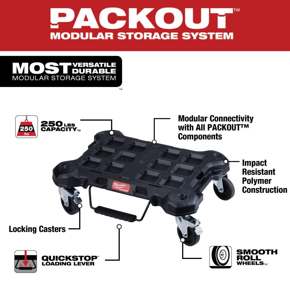 Milwaukee PACKOUT Dolly 24 in. x 18 in. Black Multi-Purpose Utility Cart 48-22-8410