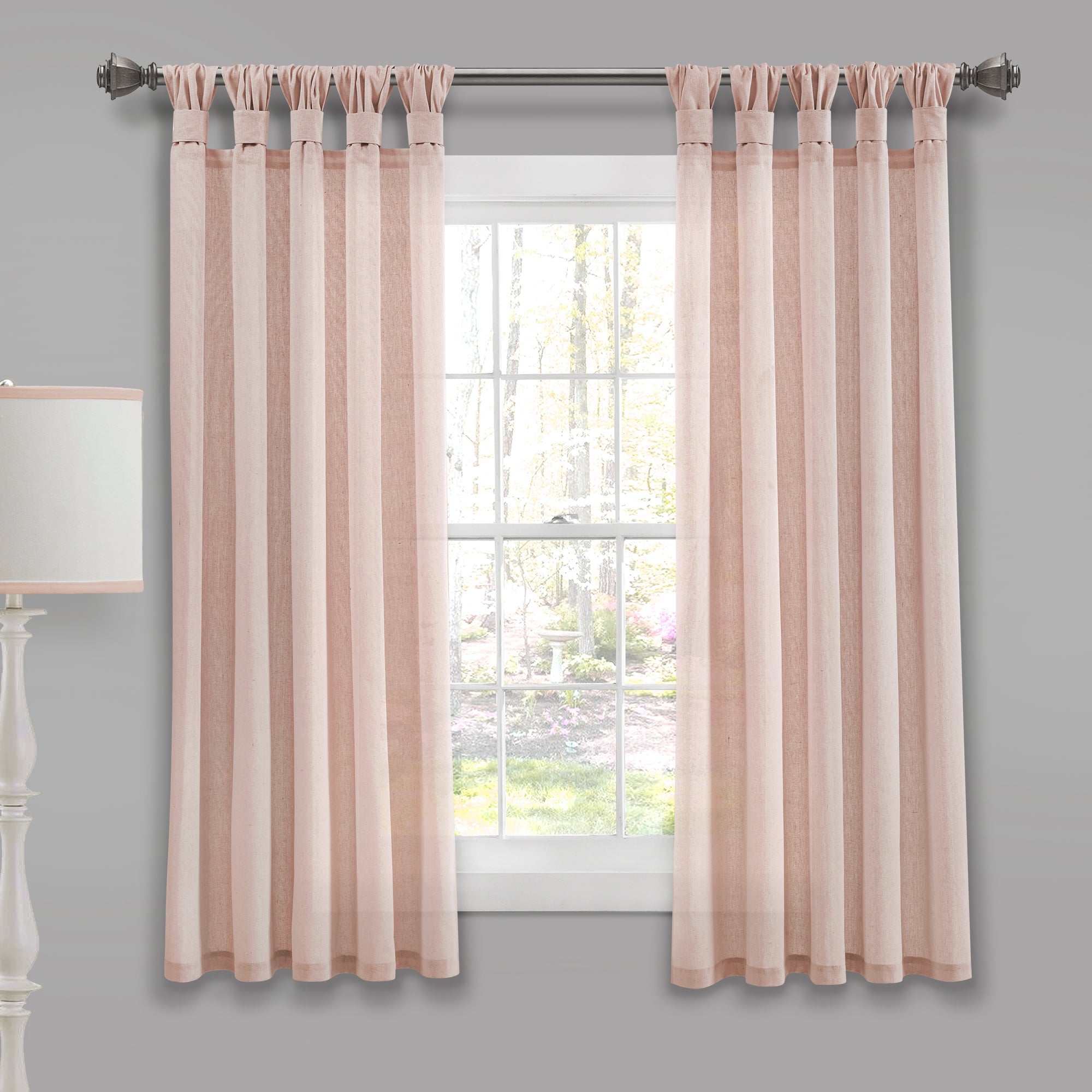 Burlap Knotted Tab Top Window Curtain Panel Set