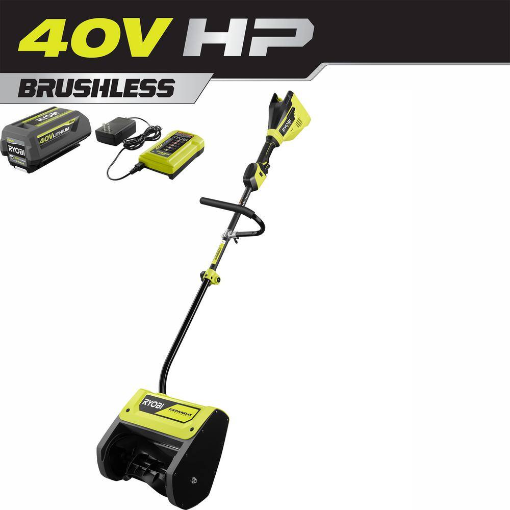 RYOBI 40V HP Brushless 12 in. Cordless Electric Snow Shovel with 4.0 Ah Battery and Charger RY408120