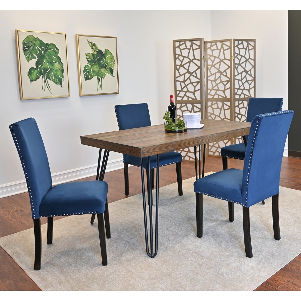 Roundhill Furniture Ashzo 5 Piece Dining Set  Hairpin Dining Table with 4 Chairs