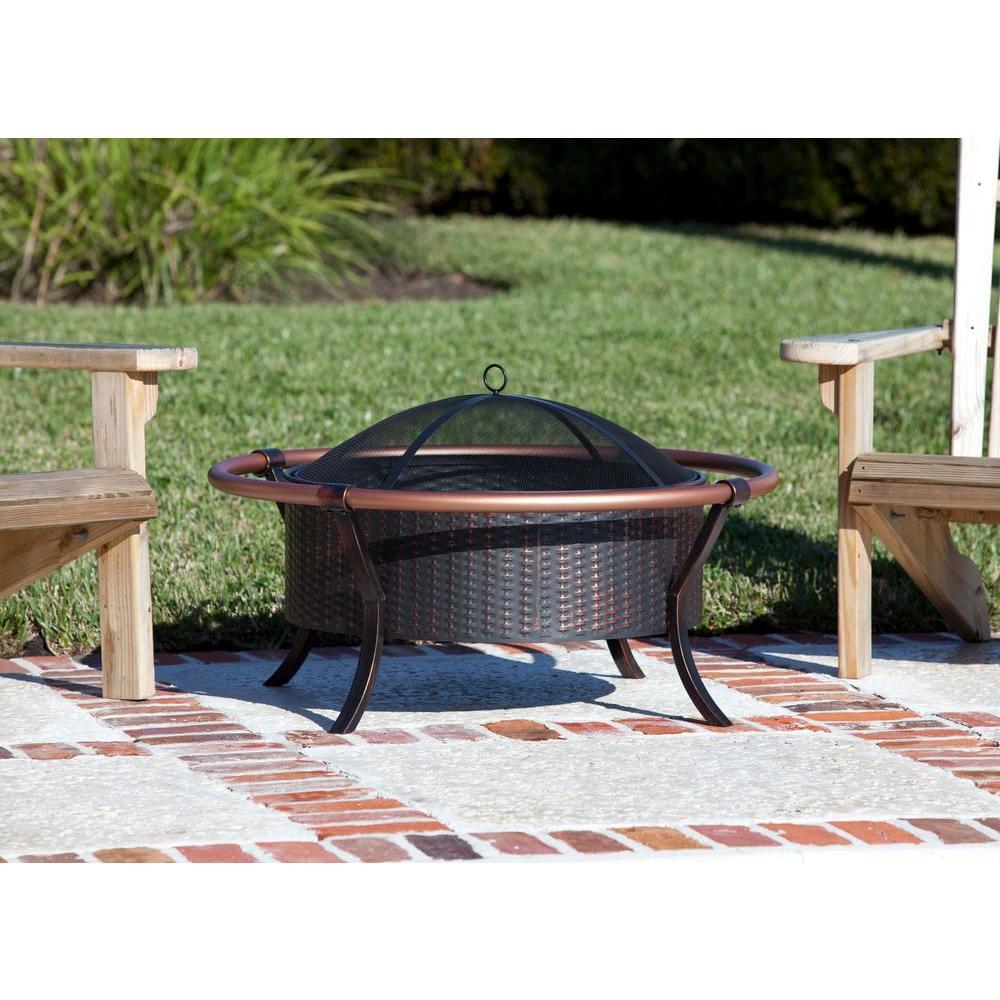 Fire Sense Copper Rail 37 in Round Steel Fire Pit in Brushed Bronze