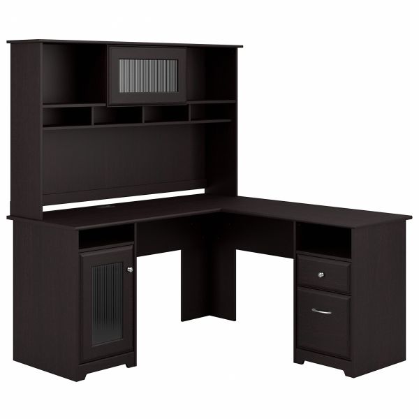 Bush Furniture Cabot 60W L Shaped Computer Desk with Hutch in Espresso Oak