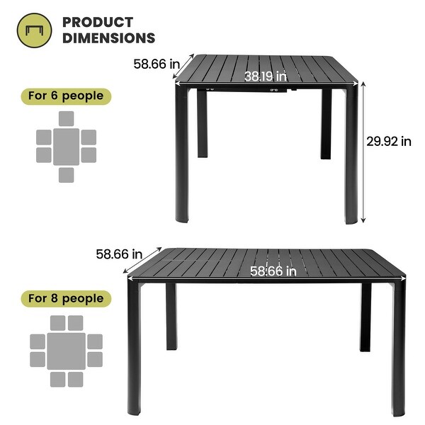 Outdoor Extension Dining Table All Aluminum Extendable Widened Folding Butterfly Leaf