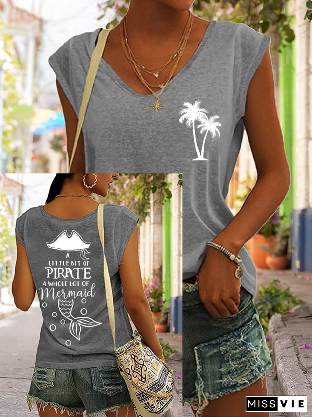 Sun Beach Letter Print T-Shirt