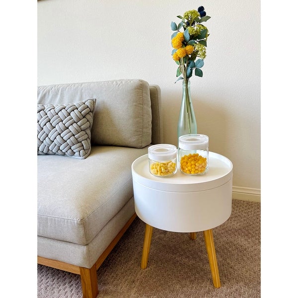 Zoe Mid-Century Modern Round Accent Side End Table with Storage