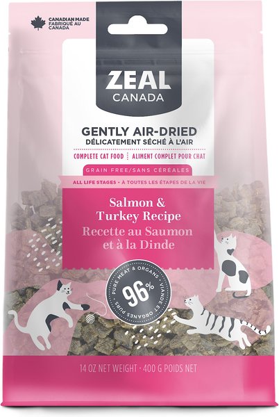 Zeal Canada Salmon and Turkey Recipe Grain-Free Gently Air-Dried Cat Food， 14-oz bag